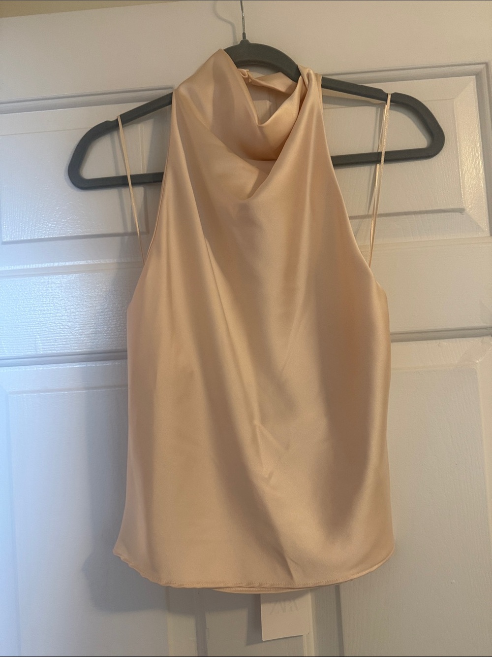 Satin Halter Neck Cowl Top - Cream